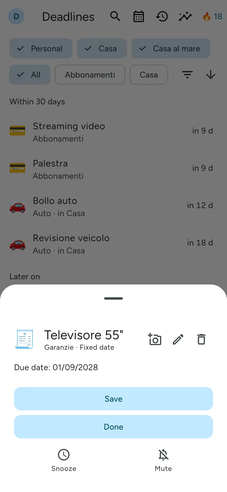 A warranty's detail view
