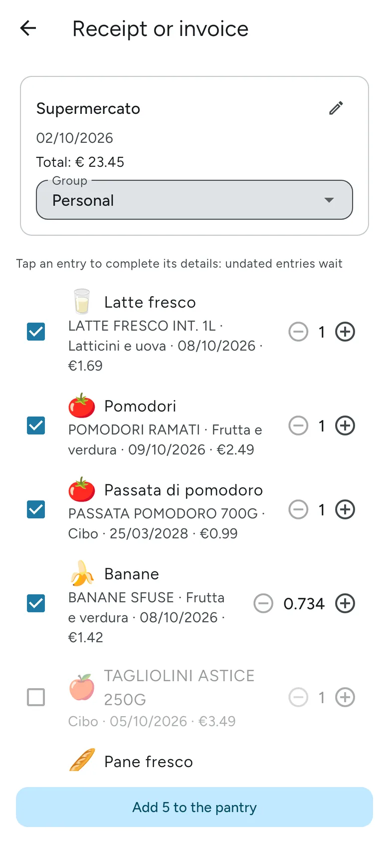 Reviewing a receipt, line by line