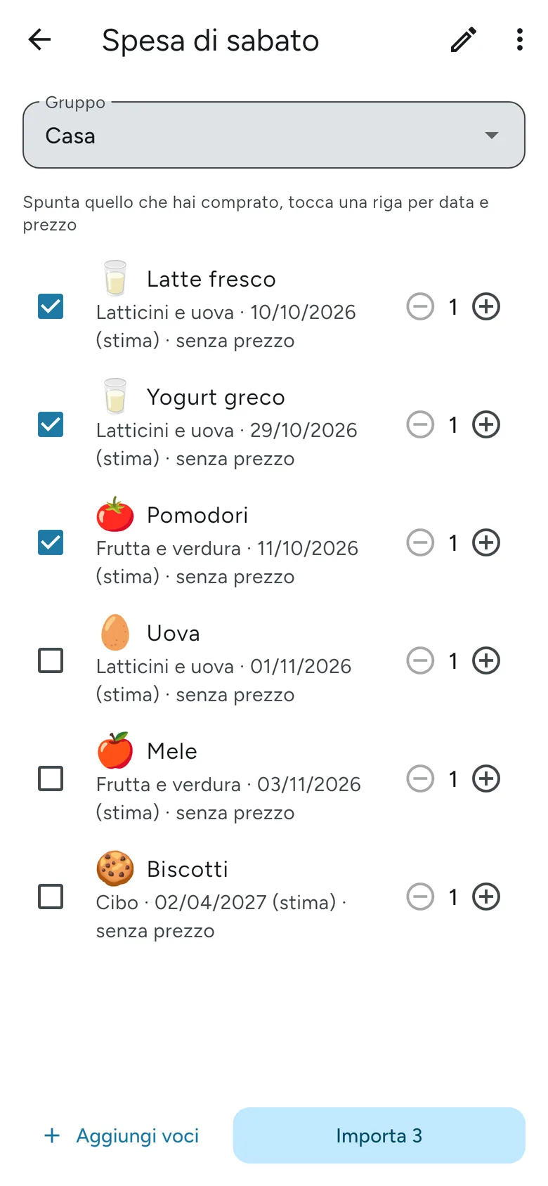 Una lista della spesa di Casa spuntata a metà