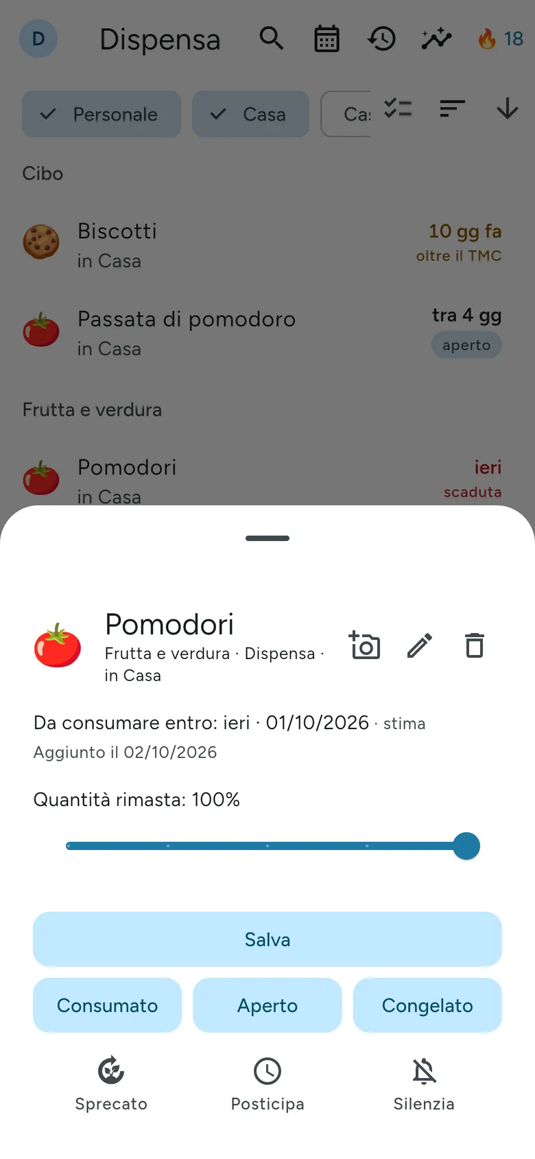 Il pannello rapido con le azioni di un prodotto