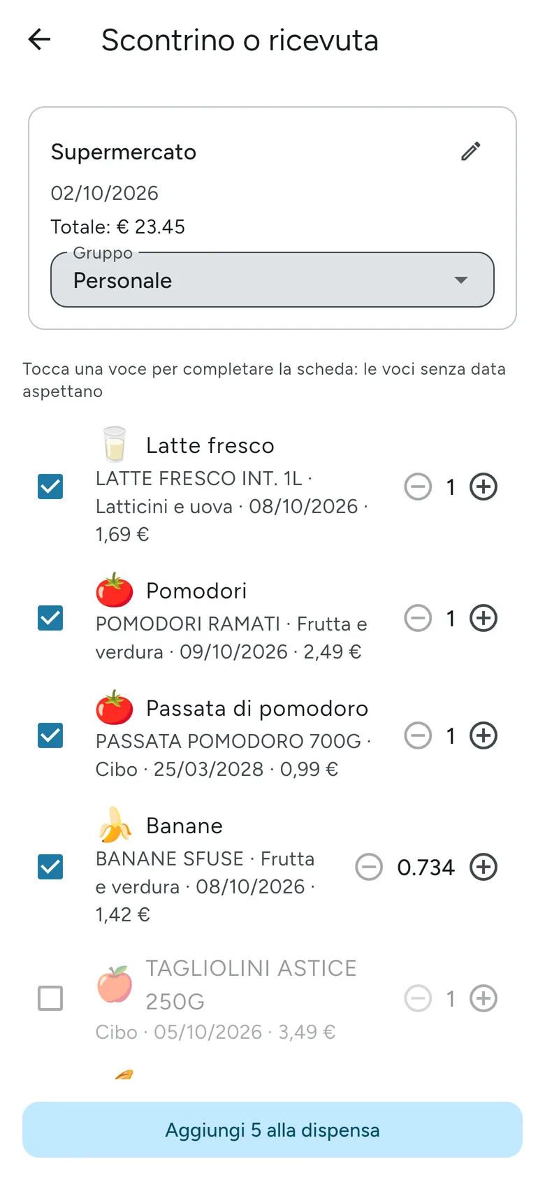 La revisione di uno scontrino, riga per riga